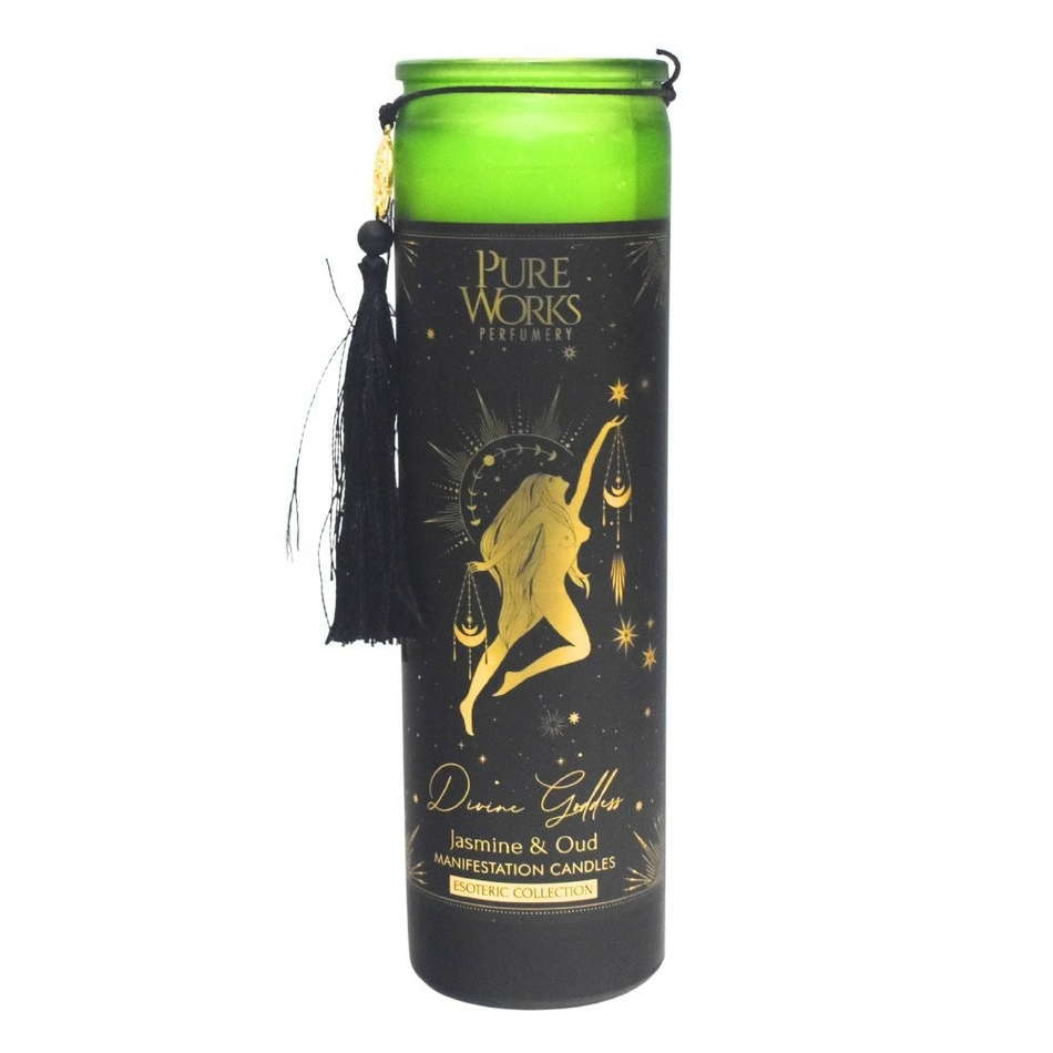 Arome Organic gyertya Jázmin&Oud 300 g színes,magas üvegben, bojtos bojtokkal