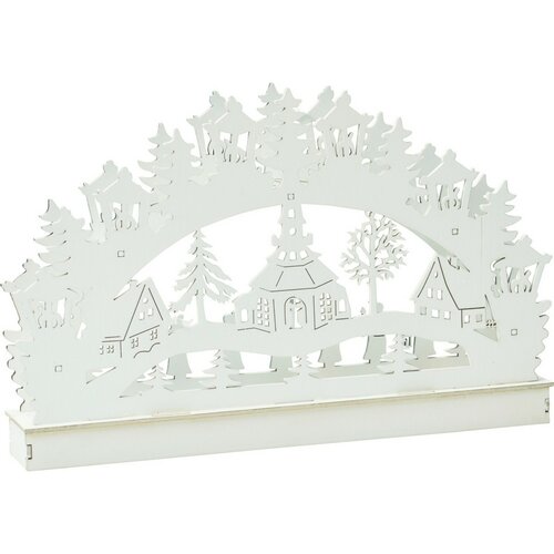 Vánoční LED dekorace Kostel s domky, 29x4,5x19cm, 6 LED, teplá bílá