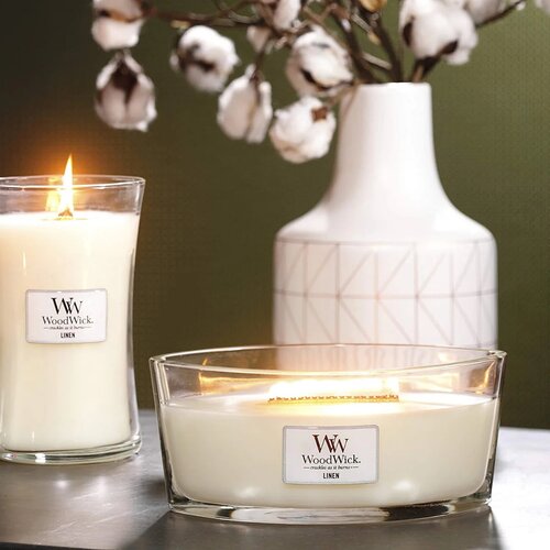Woodwick Vonná svíčka váza velká Linen, 609 g