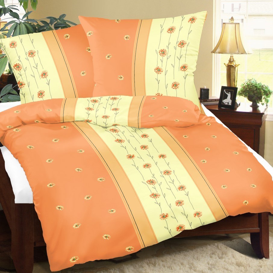 Bellatex Povlečení bavlna Kvítek oranžový, 240 x 220 cm, 2 ks 70 x 90 cm