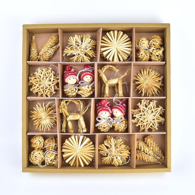 Set of Christmas straw decorations with figurines,56 pcs