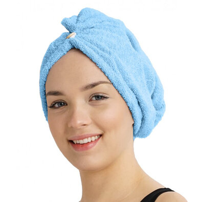 Hitro sušeča frotirana turban za lase modra