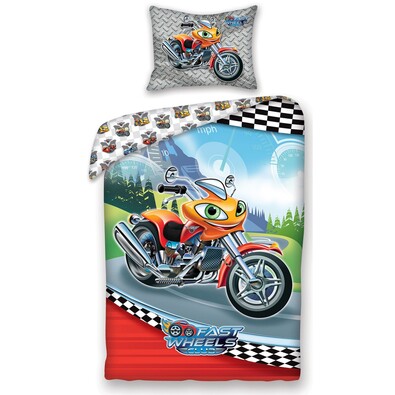 Detské bavlnené obliečky Fast Wheel Club moto, 140 x 200 cm, 70 x 90 cm