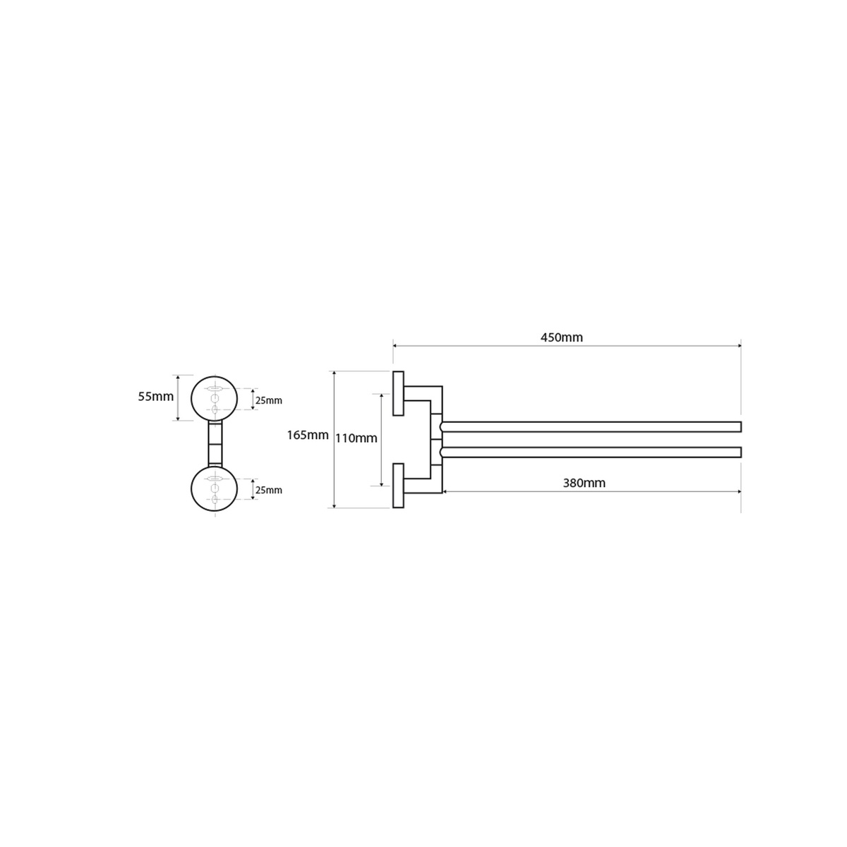 SAPHO XR403 X-Round kétszemélyes törölközőtartó 45cm, ezüst termék 2. képe