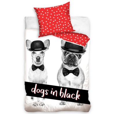 Dogs in Black pamut ágynemű, 140 x 200 cm, 70 x 90 cm