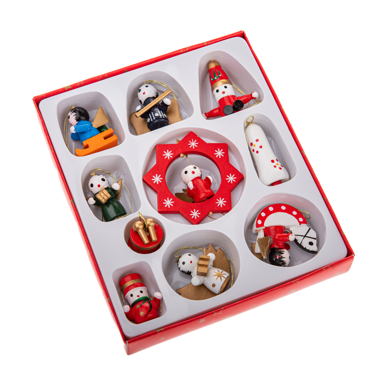 Drewniane ozdoby świąteczne Mix I, zestaw 10 szt.