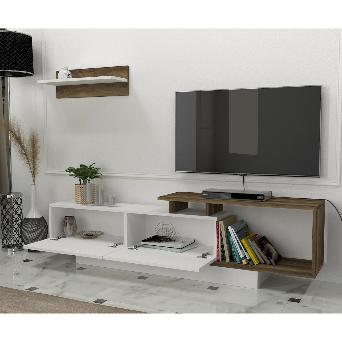 Televízny stolík s policou Asos White and Walnut
