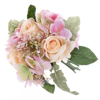 Umělá kytice růží a hortenzií Silvia, 28 cm