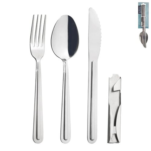 Orion Nerjaveče jedilni pribor za kampiranje + odpirač Kemp, 4 kos