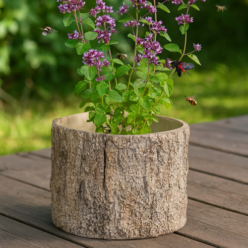 Obal na květiny imitace dřevěné kůry, 24 x 23x 18 cm, beton