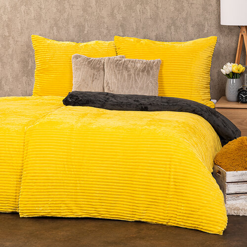 4Home Posteljnina iz mikroflanela Stripe rumena, 140 x 200 cm, 70 x 90 cm