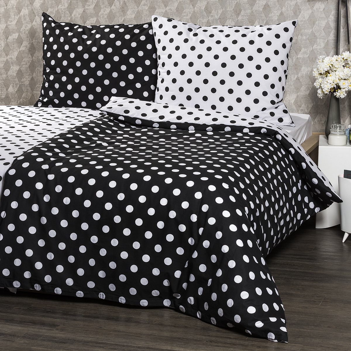 4Home Lenjerie pat bumbac Buline negre, 220 x 200 cm, 2 buc 70 x 90 cm imagine