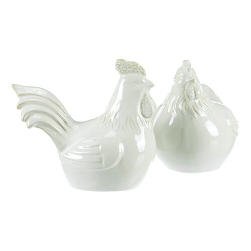 Dekoracja ceramiczna Kurka i kogut, biała, 11 x 13x 14 cm, zestaw 2 szt.