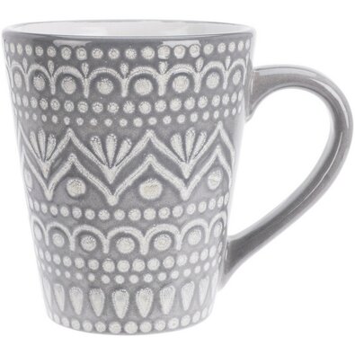 Ethnic kőagyag bögre, 300 ml, szürke