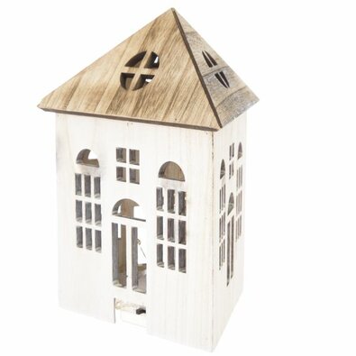 Dřevěný domek s LED světlem, 17 x 15 x 21,5 cm