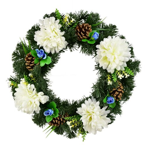 Coroană funerară Crizanteme albe, 35 cm