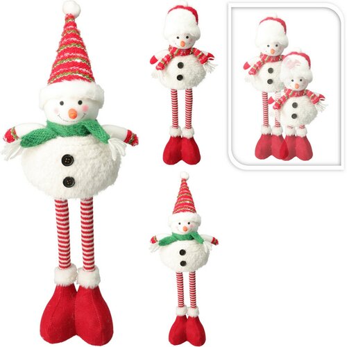 Snowman standing with green scarf, telescopic legs, 57 cm