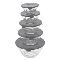 Set 5 castroane din sticlă, cu capac Set 5 castroane din sticlă, cu capac