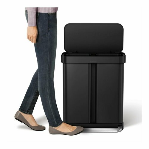 Simplehuman Prostokątny kosz na śmieci z pedałem ikieszenią na worki 34 + 24 l, czarny
