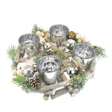 Adwentowy  świecznik rattanowy Invierno szary, śr. 23 cm