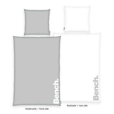 Bench Bombažno posteljnino sivo-belo, 140 x 200cm, 70 x 90 cm