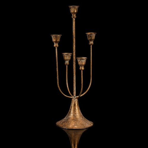 Kovový svietnik päťramenný, zlatá, 18 x 18 x 44 cm