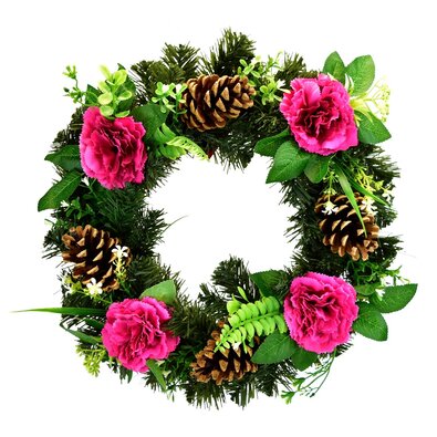 Вінок, прикрашений гвоздиками 35 см, бордовий