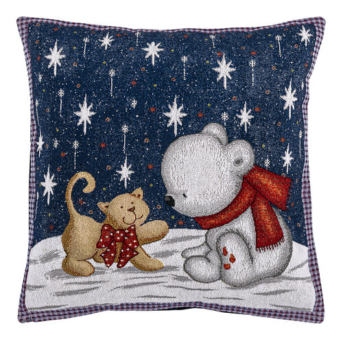 Vianočná obliečka na vankúšik Mačka a medveď, 45 x 45 cm