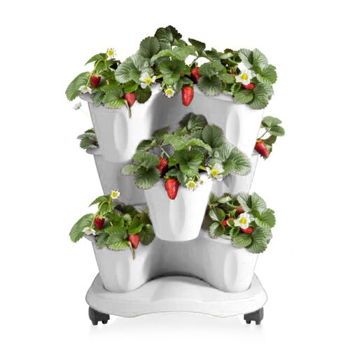 Cvetlična kaskada na kolesih Trifoglio bela, 40 x51 x 40 cm