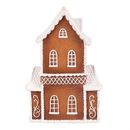 Vianočná dekorácia Perníkový kostolík, polyresin, LED, hnedá