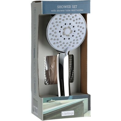 Tuš set Elegant krom, tuš pr. 9,5 cm, 5 funkcij,cev in držalo, nerjaveče jeklo