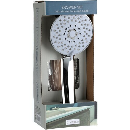 Tuš set Elegant krom, tuš pr. 9,5 cm, 5 funkcij,cev in držalo, nerjaveče jeklo