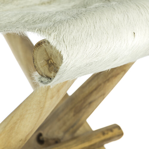 Drewniany taboret składany Teak biały, 41 x 30 x 40 cm