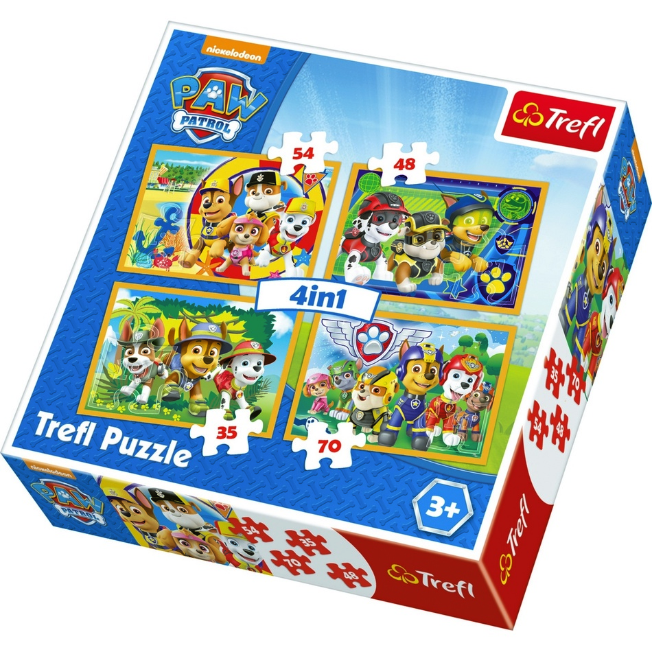 Obrázok TREFL Puzzle Tlapková patrola: Vždy včas 4v1 (35,48,54,70 dílků)