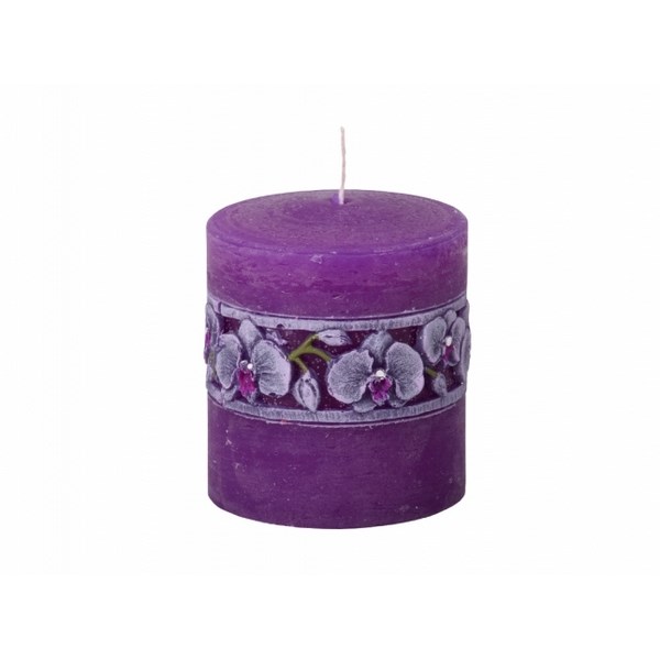 Vyřezávaná svíčka Fialová orchidej, válec