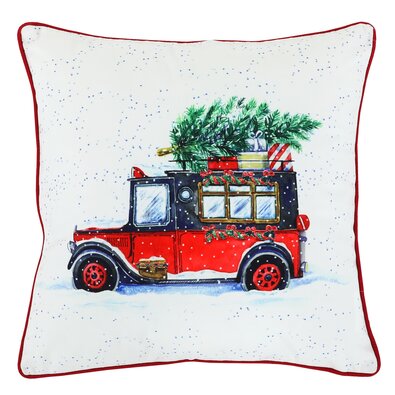 Kissen mit Füllung Weihnachtsmotiv Weihnachtsauto 45 x 45 cm, Weiß