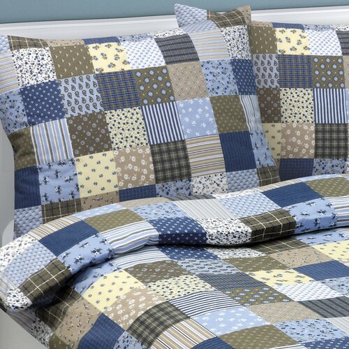 Bellatex Flanelno posteljnino Patchwork modra, 140x 200 cm, 70 x 90 cm