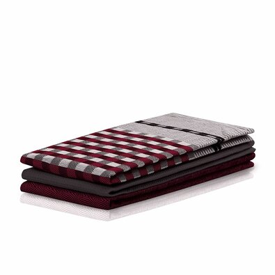 DecoKing Kuhinjska krpa Louie v barvi rdeče inčrne, 50 x 70 cm, komplet 3 kosov