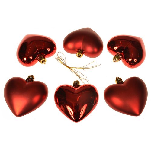 Set of Christmas decorations Hearts, 6 pcs, 6 cm,burgundy