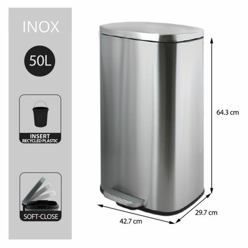 Spirella Pedálový odpadkový koš soft-close Akira 50 l, kartáčovaný nerez