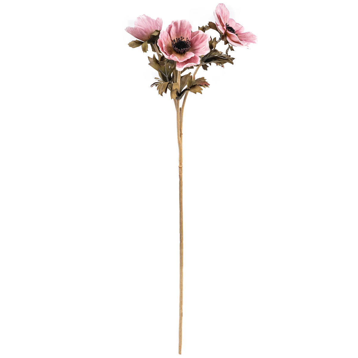 Fotografie Umělá květina Anemónka starorůžová, 3 květy, 56 x 17 cm
