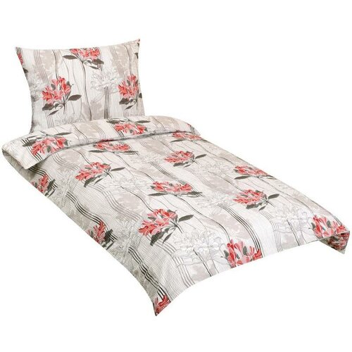 Bellatex Baumwollbettwäsche Blüte rot, beige, 140 x 200 cm, 70 x 90 cm