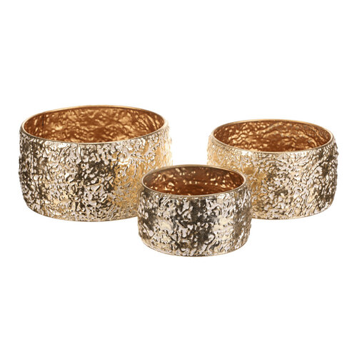 Set de 3 ghivece rotunde din metal pentru flori ORE, aurii