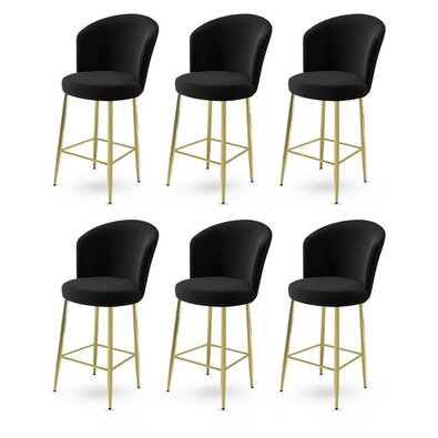 Barstuhl-Set Fora Black and Gold, 6 Stück