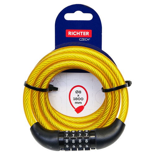 Jekleni kodirani vrvni ključavnicaRL.567.8x1800.ZLU rumena, 180 cm