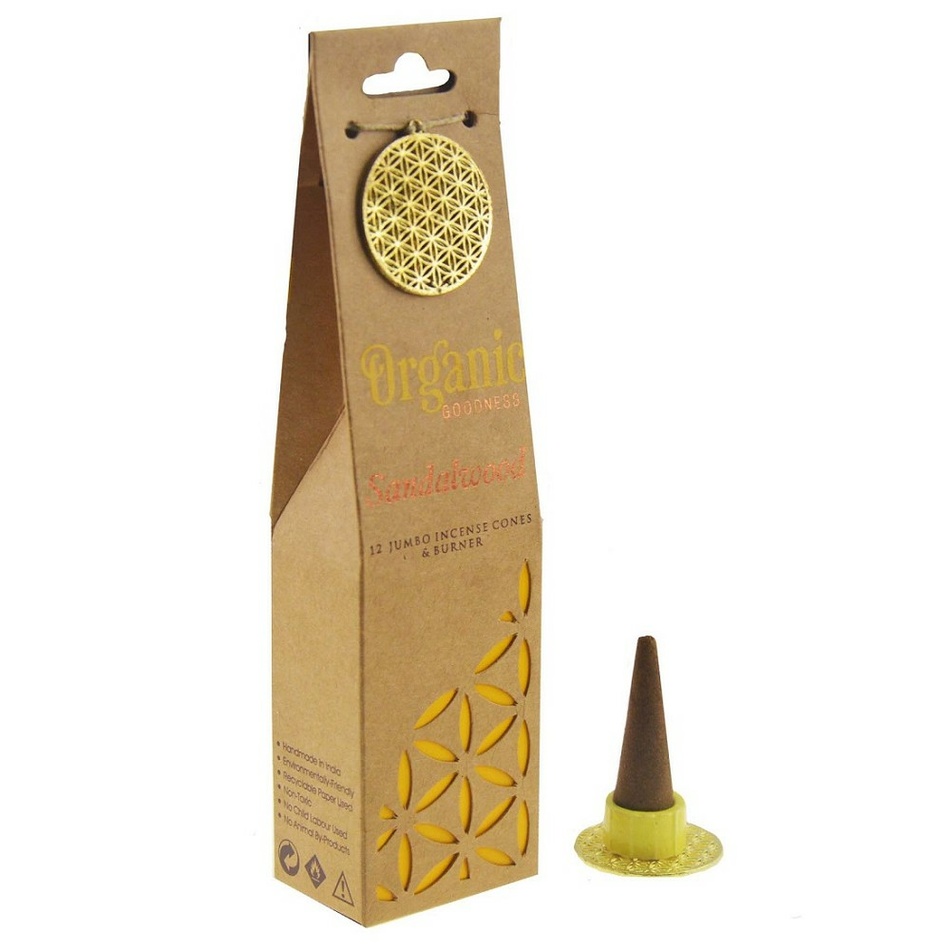 Zestaw pachnących organicznych kadzidełekSandalwood, 12 szt., z ceramicznym stojakiem