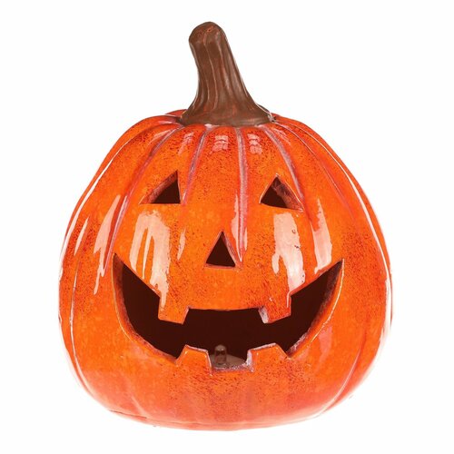 Jesenska LED dekoracija Buča z obrazom, 14 x 13 x16 cm, keramika