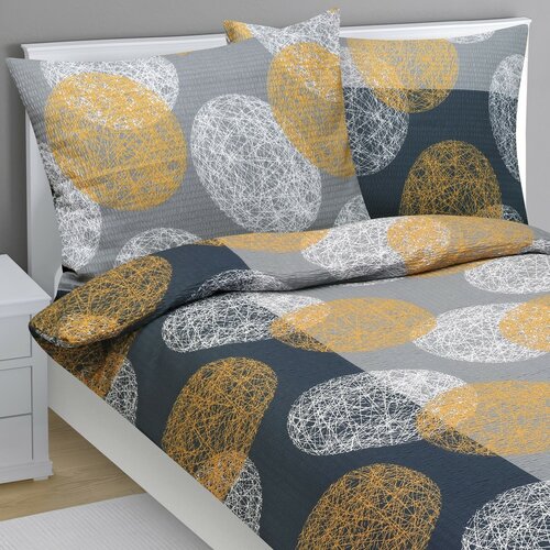Bellatex Krep posteljnina Koule sivo-oranžna, 140x 220 cm, 70 x 90 cm