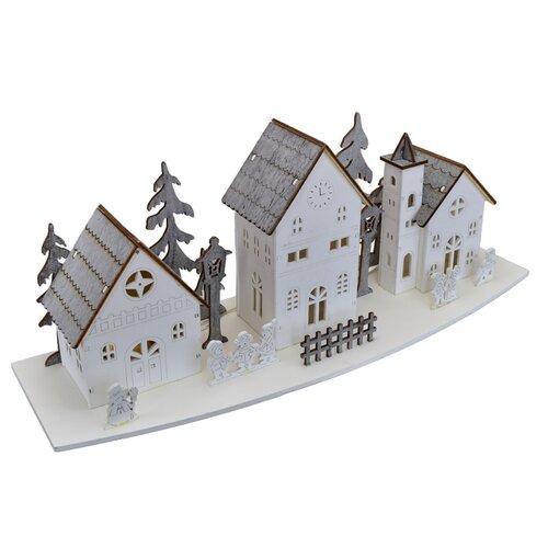Decorațiune LED din lemn Trei case , 44 x 15,8x 13,5 cm