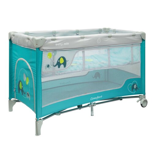 Pătuț de călătorie cu pat suspendat Baby Mix Elefanți albastru, 120 x 78,5 x 62 cm